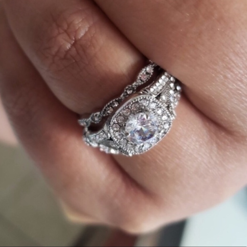 18K White Gold Filled White Sapphire Wedding Ring - Picture 4 of 7